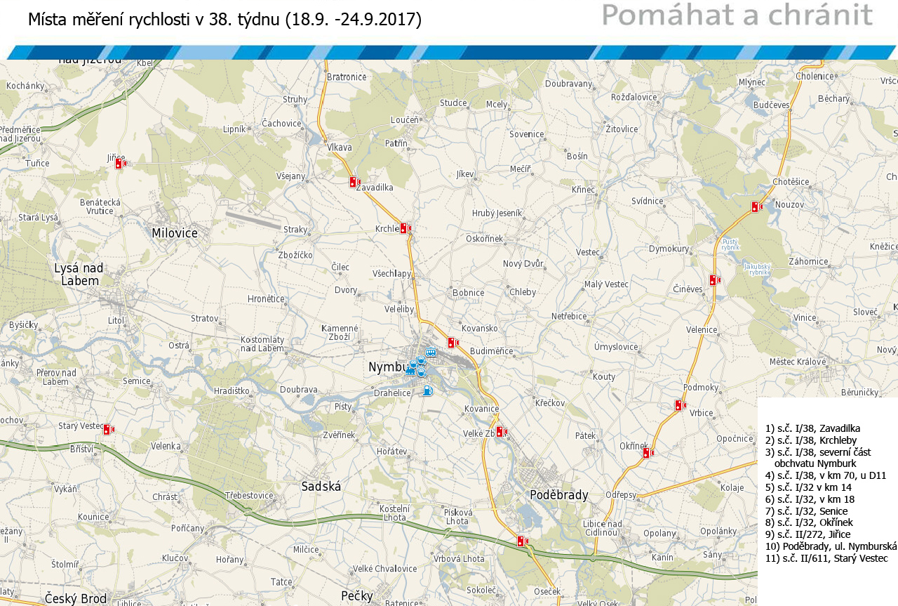 Mapa míst měření rychlosti na 38. týden